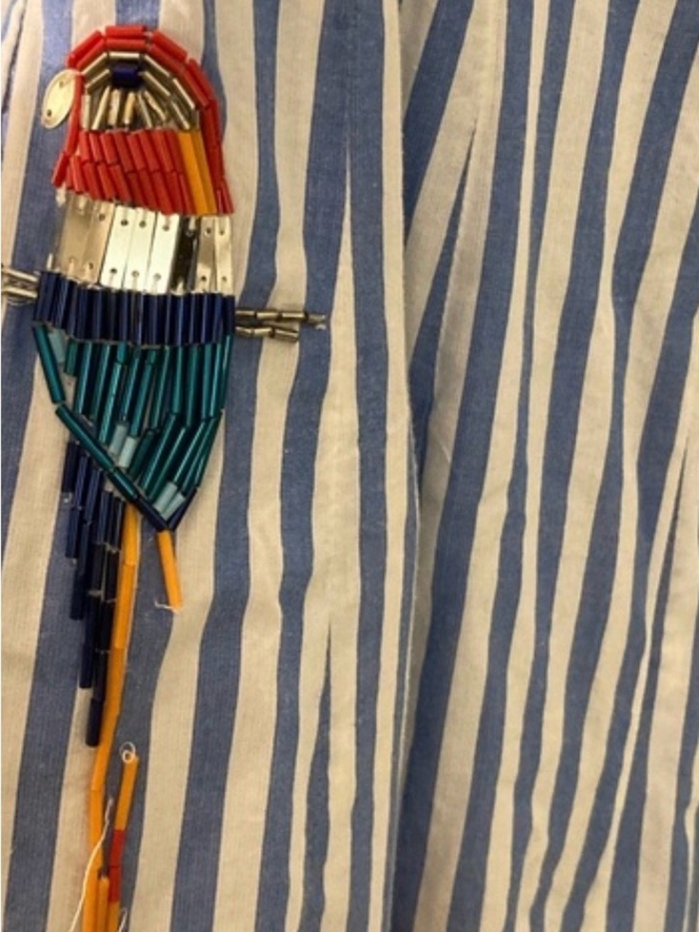 Anthropologie Light Blue & White Striped Parrot-Embroidered Maxi Dress - Picture 4 of 9